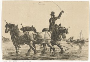 Drei Zugpferde im Wasser von Otto Baron Howen