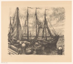 Afgemeerde vissersschepen in een haven von Otto Hanrath (signed by artist)