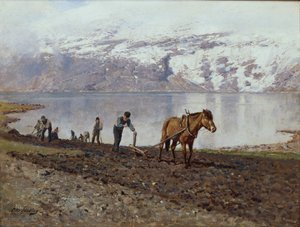 Pflügen mit Pferden von Otto Ludvig Sinding