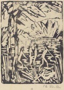 Fünf Mädchen am Waldteich von Otto Müller