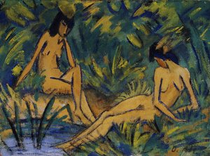 Sitzende Frauen am Wasser