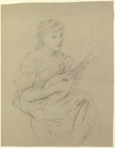Mandoline spielende junge Frau ("Lautenspielerin") von Otto Scholderer