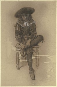 Sitzender Knabe in historischer Tracht aus der „Vorbereitung zum Kostümball“ von Otto Scholderer