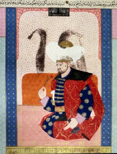 Osmanisches Reich: Porträt von Bayazid I, bekannt als Yildirim (Blitz), Miniatur aus dem Manuskript Zubdatat-al-Tawarikh von Seyyid Loqman Ashuri