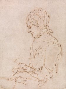 Studie der Mutter des Künstlers beim Nähen