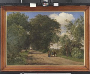 Eine Landstraße in der Nähe des Vognserup Herrenhauses, Seeland. Der Maler J.Th. Lundbye skizziert am Straßenrand von P.C. Skovgaard