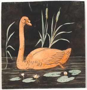 Ein Schwan auf schwarzem Hintergrund. Dekorativer Entwurf.
