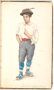 Italienischer Mann mit Schnürschuhen und Hut mit Feder