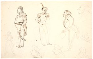 Karikatur von Frederik VII und anderen, u.a. Grundtvig, wahrscheinlich Orla Lehmann u.a.