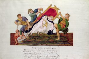 Allegorie des Umsturzes des Thrones in Frankreich während der Französischen Revolution (Gouache)