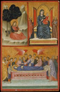 Johannes auf Patmos, Madonna und Kind auf dem Thron, und Tod der Jungfrau, Die Kreuzigung