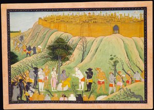 Rama und Lakshmana im Rat mit den Affen- und Bärenverbündeten, ca. 1800