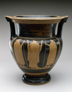 Rotfiguriger Säulenkrater mit Szene einer Frau und zwei Jugendlichen, 480-460 v. Chr.