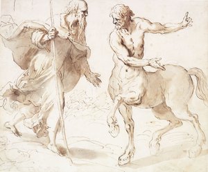 Der heilige Antonius Abt fragt den Zentaur nach dem Weg