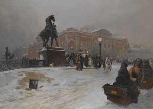 Die Anichkov-Brücke am Newski-Prospekt in der Dämmerung
