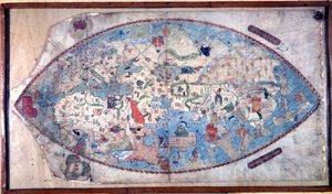 Weltkarte von Paolo Toscanelli (1397 - 1497). 1457. Diese Karte stellt das europäische Bild der Erde vor der Entdeckung der großen Kontinente dar. Biblioteca Nazionale Florenz von Paolo Toscanelli