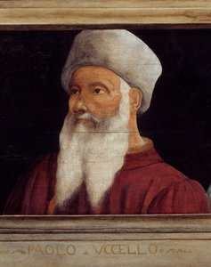 Cassone mit fünf Porträts des Meisters der florentinischen Renaissance (Detail mit dem Porträt von Paolo di Dono, genannt Paolo Uccello) von Paolo Uccello