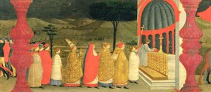 Predella der Profanation der Hostie: Der Papst bringt die geweihte Hostie zum Altar zurück, ca. 1468 (Detail)