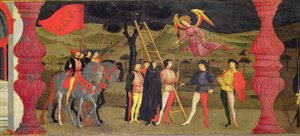 Predella der Profanation der Hostie: Die reuige Christin wird für das Verpfänden der geweihten Hostie gehängt, ca. 1468 (Tempera auf Tafel) (Detail)