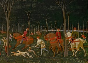 Die Jagd im Wald, um 1465-70 Öl auf Holz (Detail)