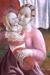 Das Leben der Jungfrau und des Heiligen Stephanus, Detail, das eine Mutter und ein Kind zeigt, aus der Cappella dell"Assunta