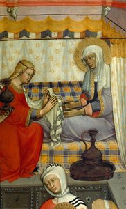 Altarbild der Geburt der Jungfrau von Paolo di Giovanni Fei (ca. 1345-ca. 1411), Tempera auf Holz, (Detail)