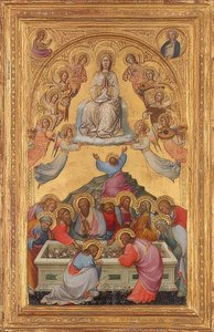Mariä Himmelfahrt mit Medaillons des Erzengels Gabriel und Maria der Verkündigung von Paolo di Giovanni Fei