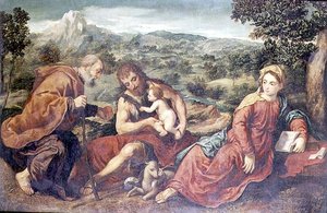 Heilige Familie mit Johannes dem Täufer in einer Landschaft