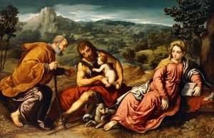 Die Heilige Familie mit Johannes dem Täufer in einer Landschaft, 1545-50