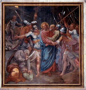 Leben Christi: Der Kuss des Judas und die Gefangennahme Christi (Fresko von Paris Nogari, 1594-1600)