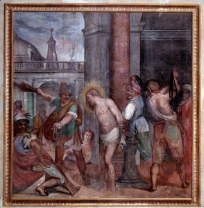 Leidensgeschichte Christi, die Geißelung Jesu (Fresko) von Paris Nogari