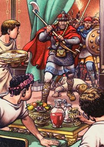 Barbaren überfallen ein römisch-britisches Abendessen