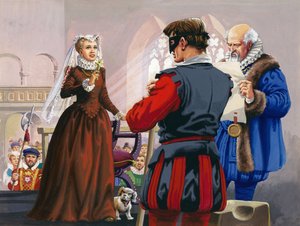 Maria Stuart kurz vor ihrer Enthauptung auf Schloss Fotheringay (Gouache auf Papier)