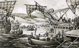 Die Römer unter Julius Caesar landeten 55 v. Chr. in Dover nach einem harten Kampf