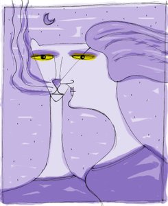 Strega del Tchesal (Chiesale): Hexe, die sich in eine Katze verwandelt, um Männer auszuspionieren. Illustration von Patrizia La Porta.