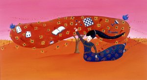 Junges Mädchen am Baum - Illustration von Patrizia La Porta von Patrizia La Porta