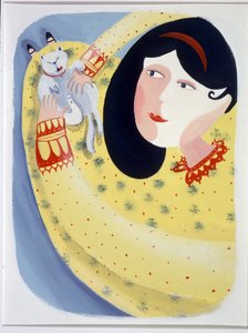 Junge Frau streichelt ihre Katze - Illustration von Patrizia La Porta von Patrizia La Porta