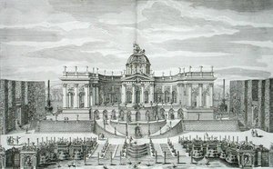 Die Große Grotte und der Fontänengarten am Fürstlichen Lustschloss und Gärten, Berlin, graviert von Johann August Corvinus, veröffentlicht ca. 1711-16 (Gravur)