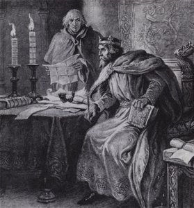 Alfred der Große, König von Wessex, und seine Kerzenuhren (Lithografie) von Paul (after) Hardy