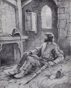 Robert the Bruce mit der Spinne, die ihn inspirierte, erneut zu versuchen, die Engländer zu besiegen (Lithografie) von Paul (after) Hardy