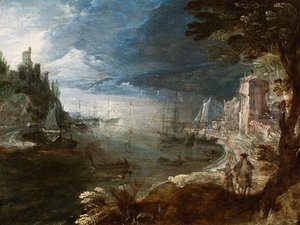 Ein Reiter auf einer Straße über einem Hafen