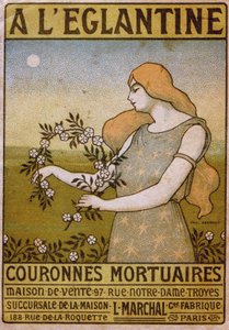 Lebensstil. Zur wilden Rose, Trauerkranzhandel, Florist. Anzeige von Paul Berthon, Frankreich, um 1900 (Plakat) von Paul Berthon