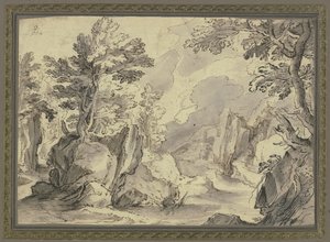 Felsenlandschaft mit Bäumen von Paul Bril