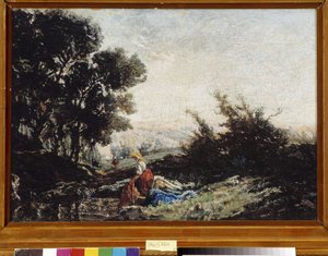 Wäscherin am Bach, 19. Jahrhundert (Öl auf Leinwand) von Paul Camille Guigou