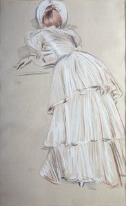 Frau steht und lehnt sich von hinten (Pastell)