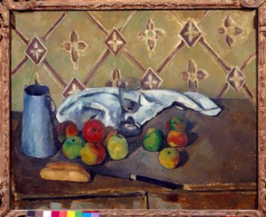 Früchte, Handtuch, Brot und Milchbox. Gemälde von Paul Cézanne (1839-1906) 1880. Paris, Musée de l