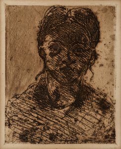 Mädchenkopf. Gravur von Paul Cezanne. Radierung. Dim: 32,5x25cm. Musée Granet, Aix-en-Provence. von Paul Cézanne