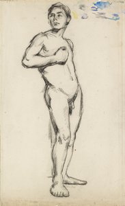 Akademische Studie eines männlichen Aktes mit seiner rechten Hand über der Brust, 1865 von Paul Cézanne