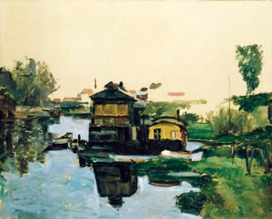 Schwimmende Häuser auf einem Fluss von Paul Cézanne