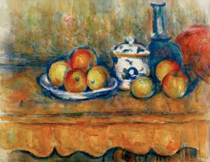 Äpfel, Karaffe und Zuckerdose von Paul Cézanne